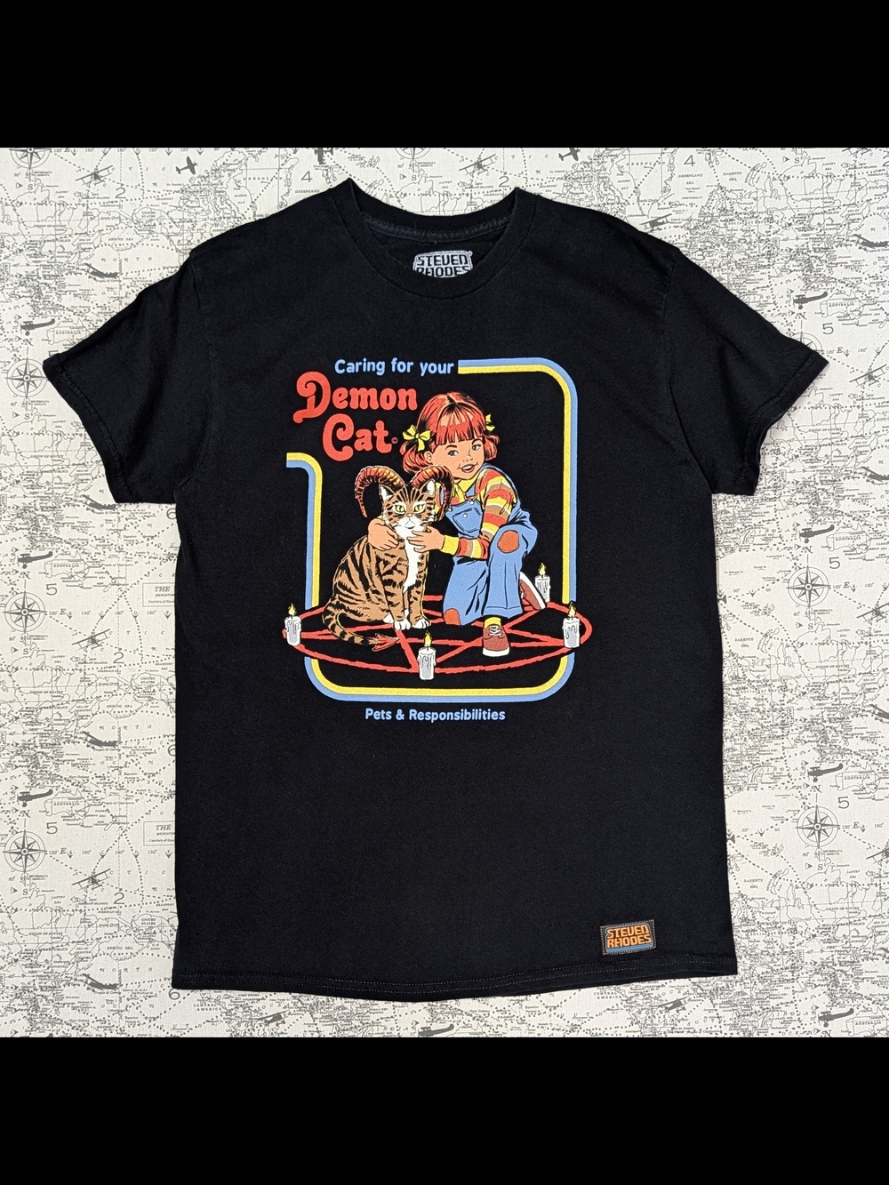 Steven Rhodes Caring For Your Demon Cat Graphic Tee Size Medium